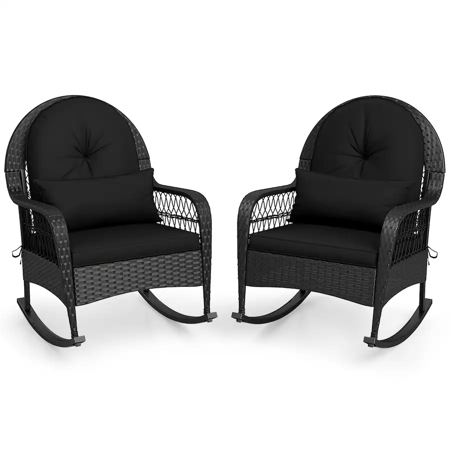 Rocking Rottan Chair Gymax 2PCS Patio Wicker Rocking Chair Rattan Rocker Chair w/Thick ...