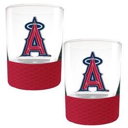 Great American Products - Los Angeles Angels 2-Pack 14oz. Rocks Glass Set with Silcone Grip - Red