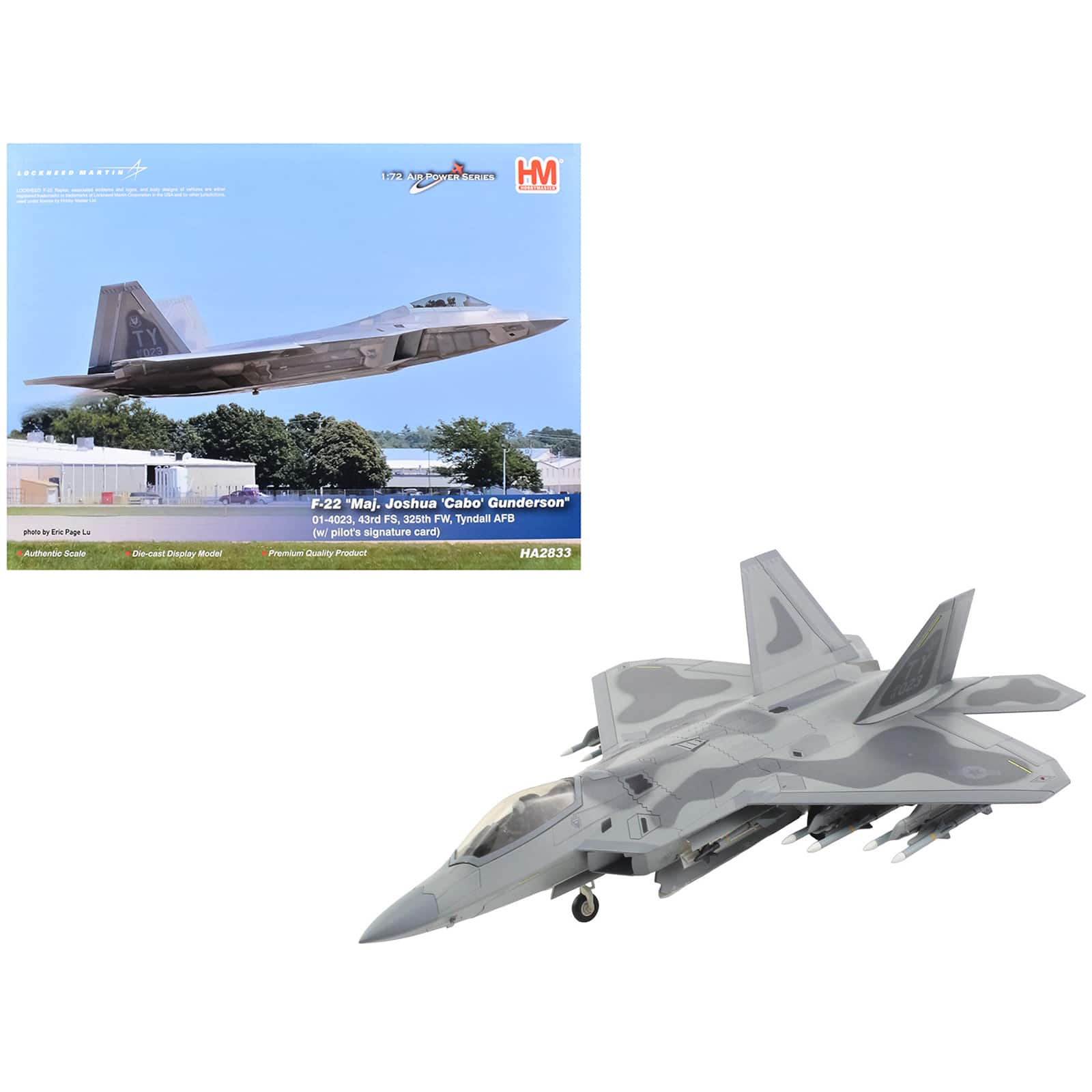 "Lockheed F-22 Raptor Stealth Aircraft ""Major Joshua 'Cabo' Gunderson,Tyndall AFB"" US 1/72 Die Cast Model by Hobby Master" price history on PriceWatchPro
