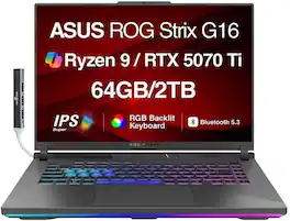 ASUS - Upgraded - ROG Strix G16 Laptop 16.0 WUXGA (AMD Ryzen 9 8940HX, 64GB DDR5, 2TB PCIe SSD, Win 11 Pro) w/USB Hub - Eclipse Gray