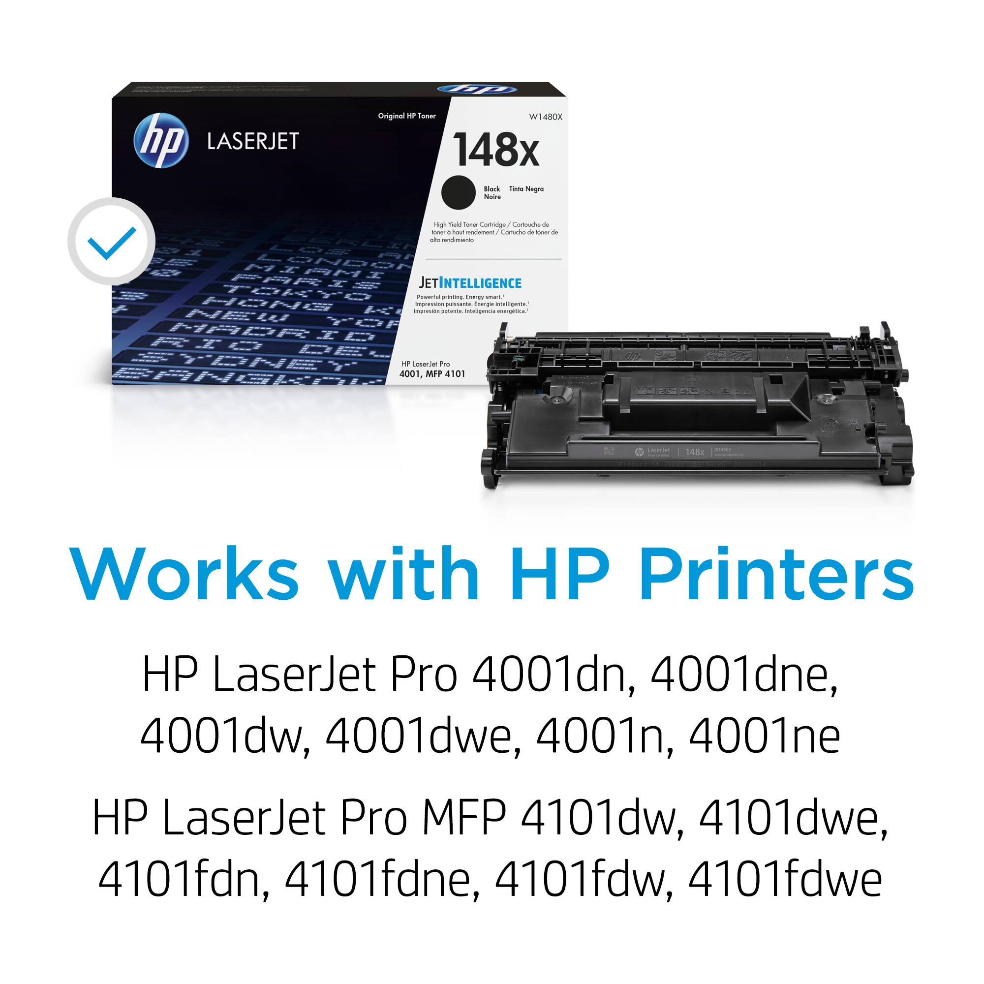 hp LASERJET lft Original - Soar W148OX 148x BlaS Taae Negrs Nodo - Tld - Colodge a Catoude - - - - batut - - - - - ONDOR 4 MT JETINTELLIGENCE Fero Powsiu I dW - HONe LC - pren - - Energn  - ma NEL POE MABR RID - Seeria the 4001 NHP 4101 188 Works with HP Printers HP LaserJet Pro 4001dn, 4001dne, 4001dw, 4001dwe, 4001n, 4001ne HP LaserJet Pro MFP 4101dw, 4101dwe, 4101fdn, 4101fdne, 4101fdw, 4101fdwe
