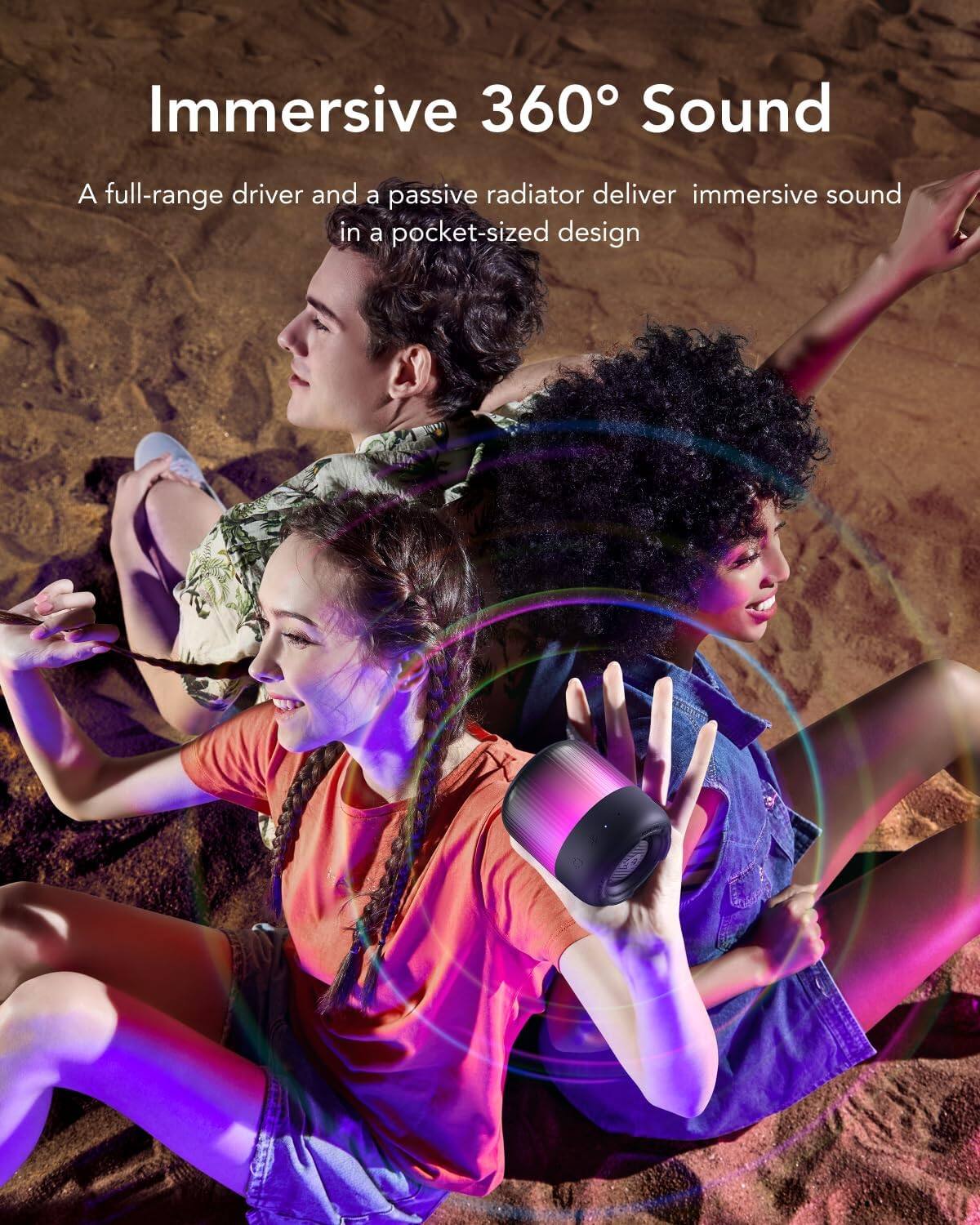 Immersive 360 Sound: A full-range driver and a passive radiator deliver immersive sound in a pocket-sized design.