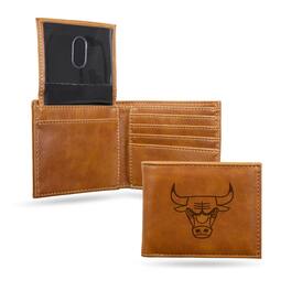 Rico Industries - Chicago Bulls NBA Laser Engraved Brown Billfold Wallet - Multi