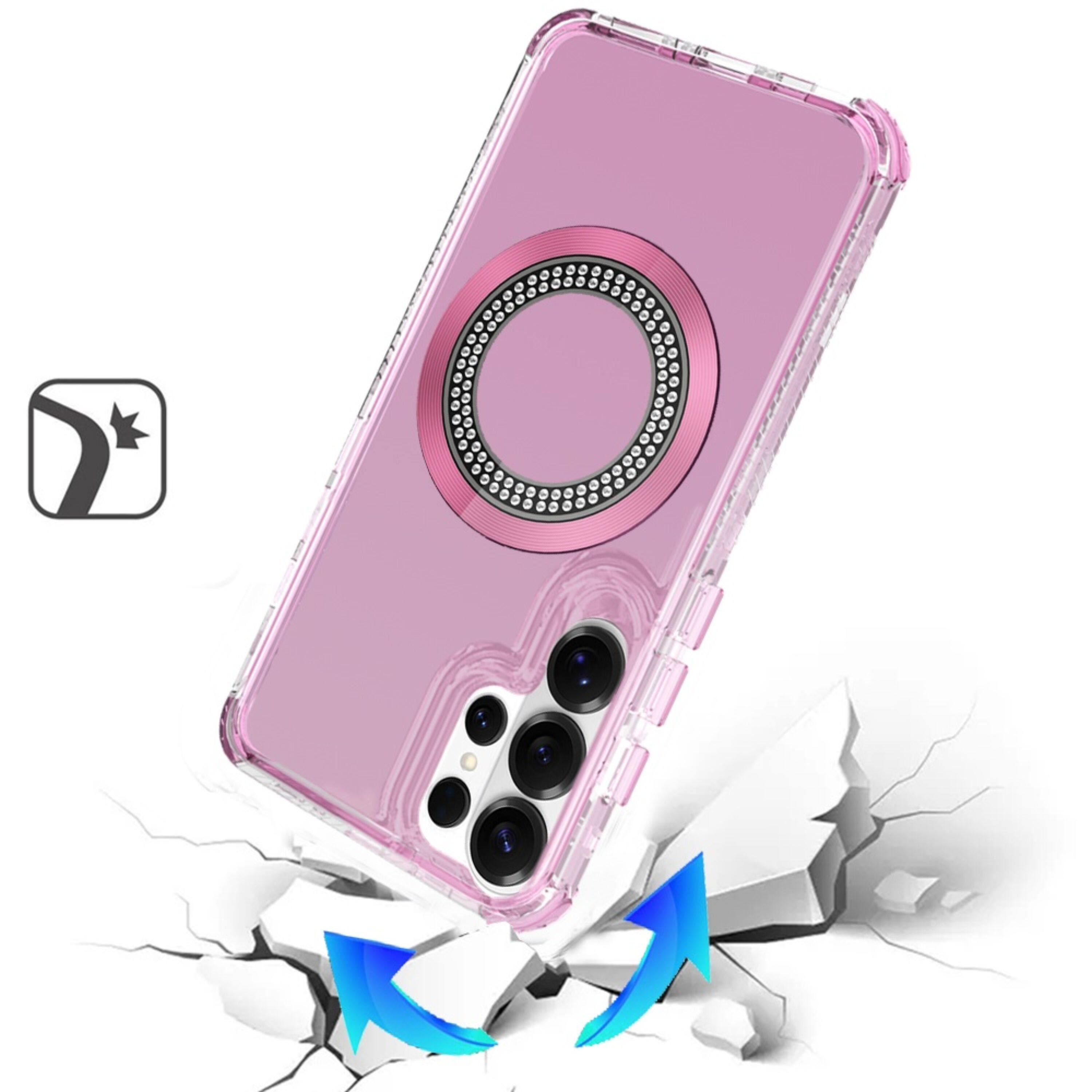 Angle. Kitcheniva - Bling Hybrid Magnetic Charging Case With Tempered Glass For Samsung S26 Ultra Pink - Pink.