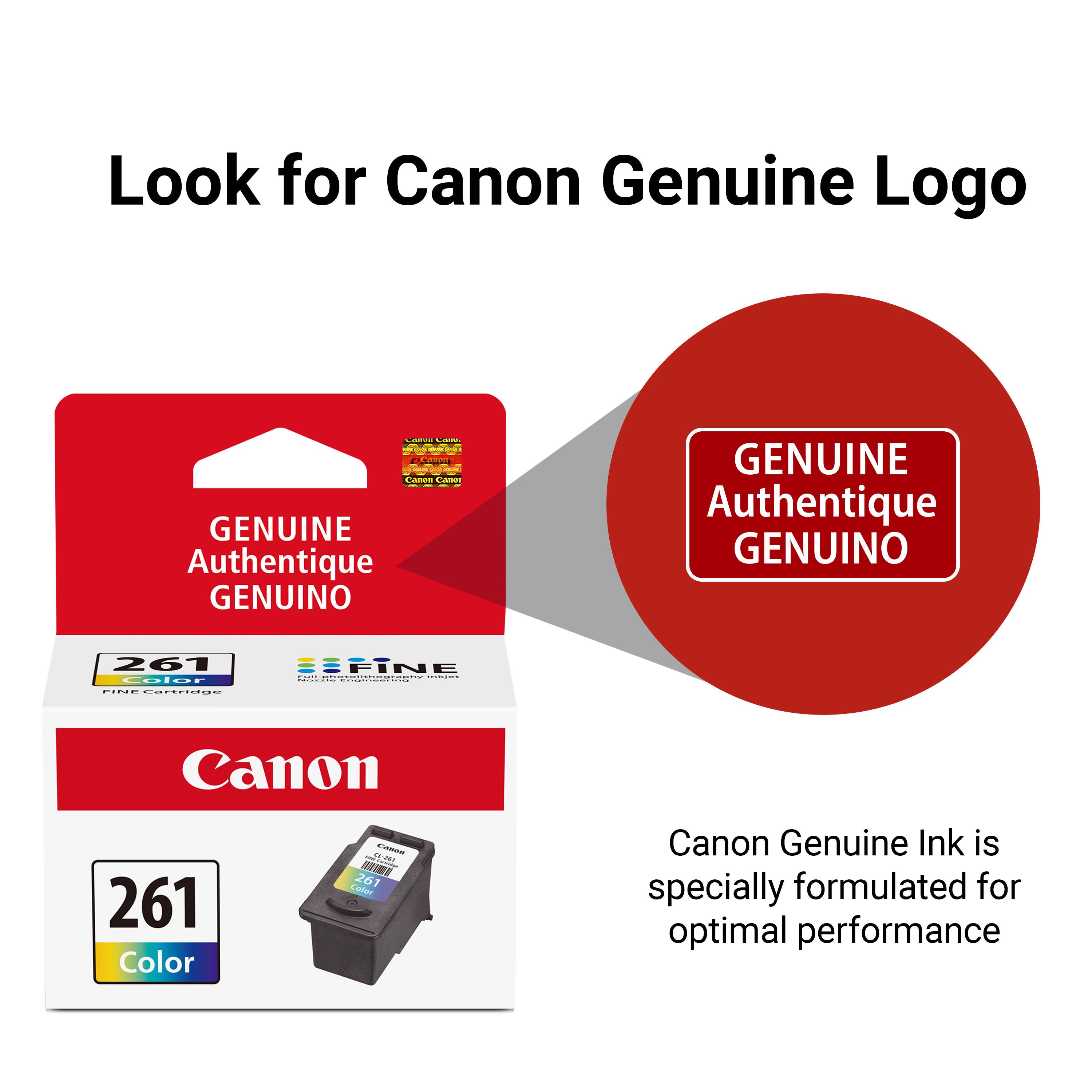Look for Canon Genuine Logo

GENUINE Authentique GENUINO

Canon 261 Color

Canon Genuine Ink is specially formulated for optimal performance