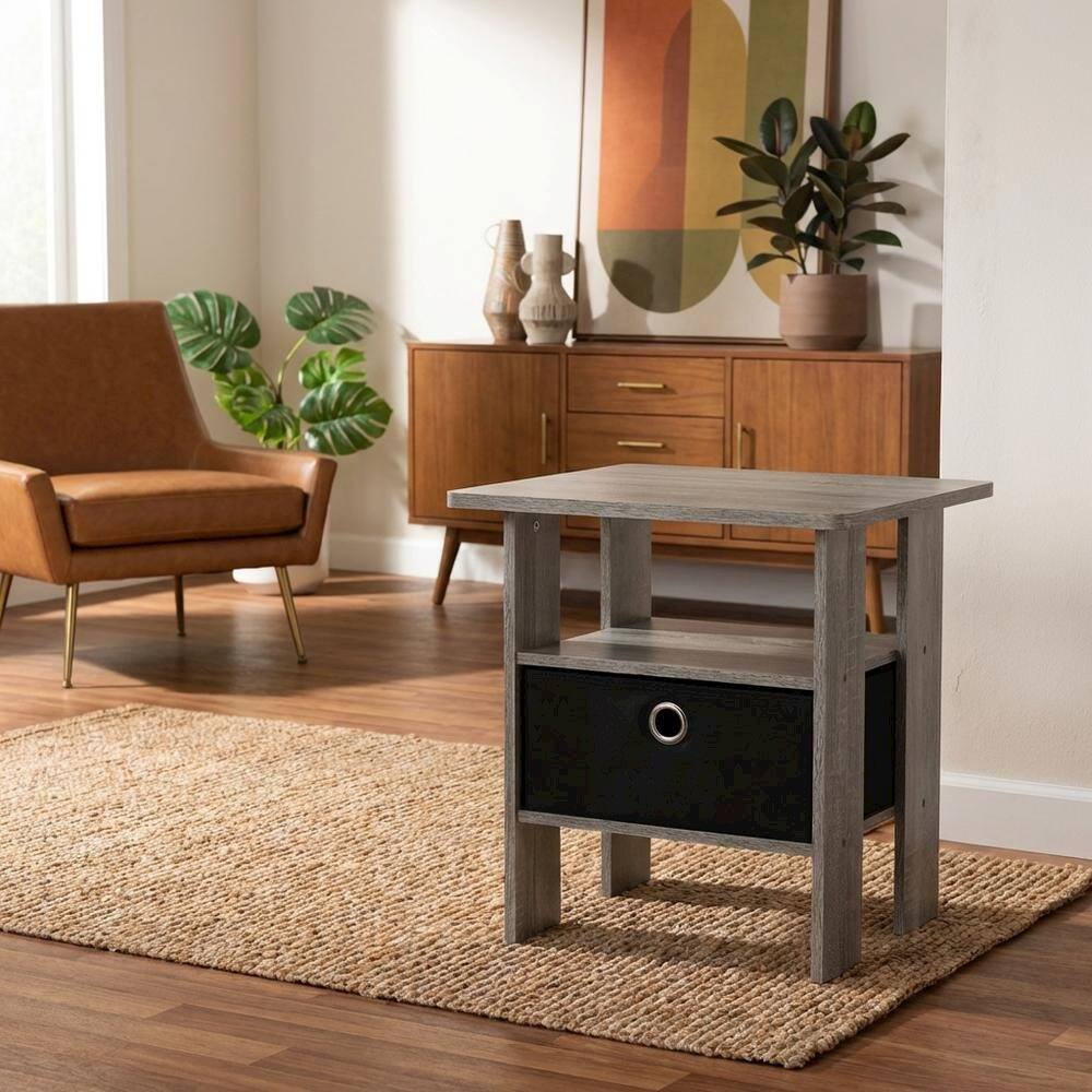Angle. FurniFact - Grey night stand with storage bin drawer - French Oak Grey.