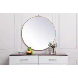 Elegant Decor - Metal frame round mirror with decorative hook 39 inch - Brass