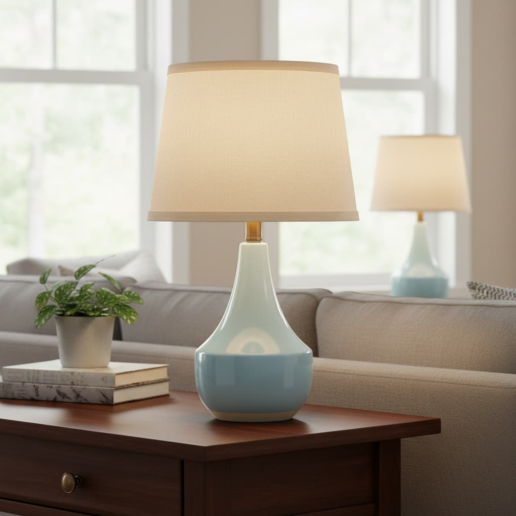 Alt View 2. FINEAK - Set of 2 18.63” Ceramic Table Lamps - Cute Modern Nightstand Lamps with Rocker Switch & LED Bulbs (Sky Blue) - Blue;White.