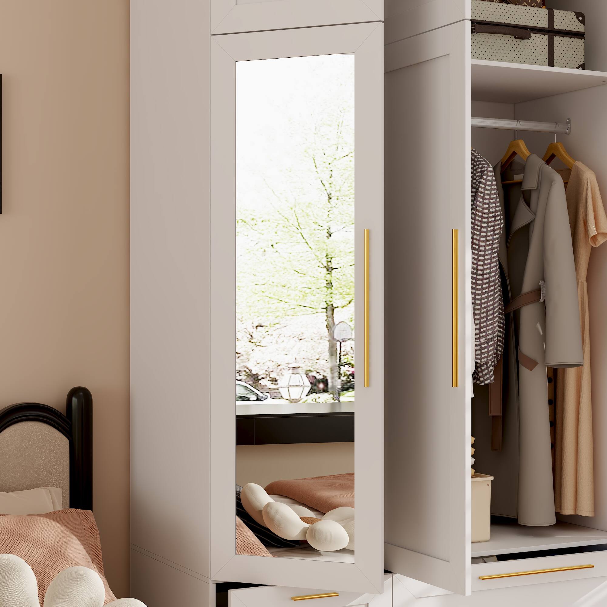 Alt View 9. FUFU & GAGA - FUFU&GAGA Wardrobe with Mirror: Stylish Storage with Safety & Function - White.