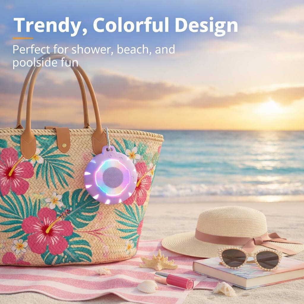 Trendy, Colorful Design  
Perfect for shower, beach, and poolside fun