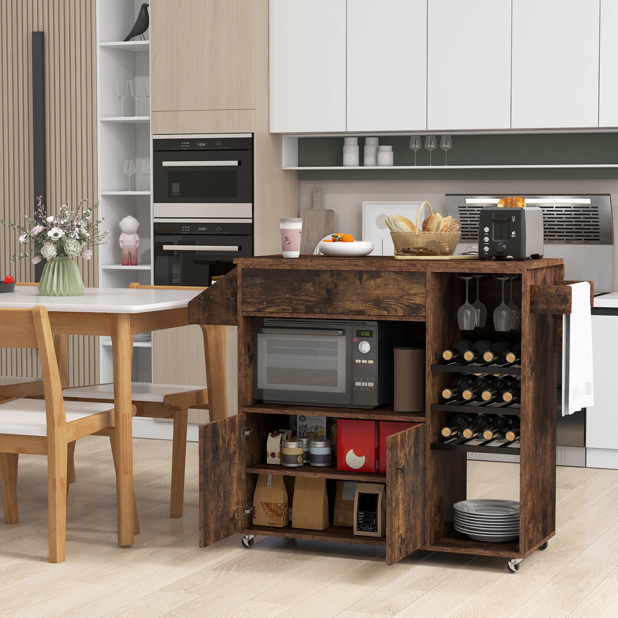 The text in the image is not clearly visible or legible. However, based on the context and common kitchen items, here is a plausible grouping and correction:

1. **Oven Controls:**
   - "18:00" (likely a timer or clock display)

2. **Toaster:**
   - No visible text.

3. **Coffee Cup:**
   - "S" (possibly a logo or initial)

4. **Kitchen Items:**
   - No visible text on the jars or containers.

5. **Wine Rack:**
   - No visible text on the wine bottles.

6. **Miscellaneous:**
   - No visible text on the other items.

If you have specific text you want corrected or grouped, please provide more details or a clearer image.