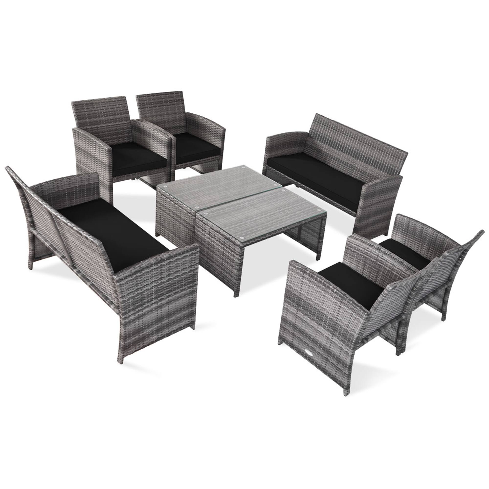 Alt View 1. Gymax - Gymax 8PCS Patio Outdoor Rattan Conversation Furniture Set w/ Black Cushion - Mix Grey.