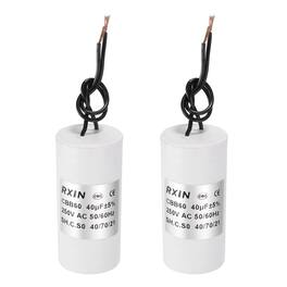 Unique Bargains - 2pcs 40uF CBB60 Running Capacitor, AC 250V Cylinder 2 Wire for Air Conditioner, Compressor, Washing Machine - White