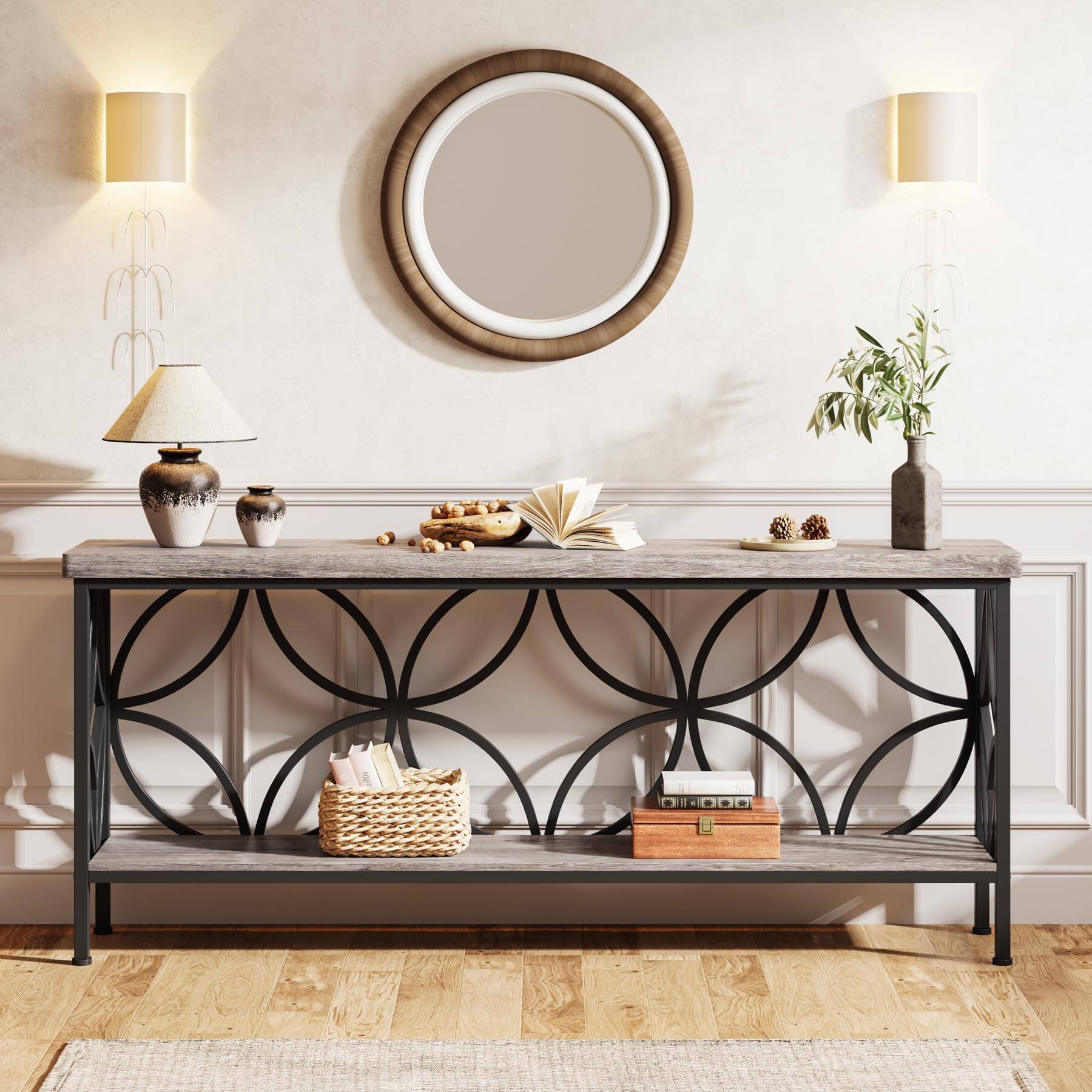 Left. Tribesigns - 70.9-Inch Narrow Sofa Table, Industrial Long Sofa Table Behind Couch, Entry Console Table with Storage for Entryway, Liv - Grey.