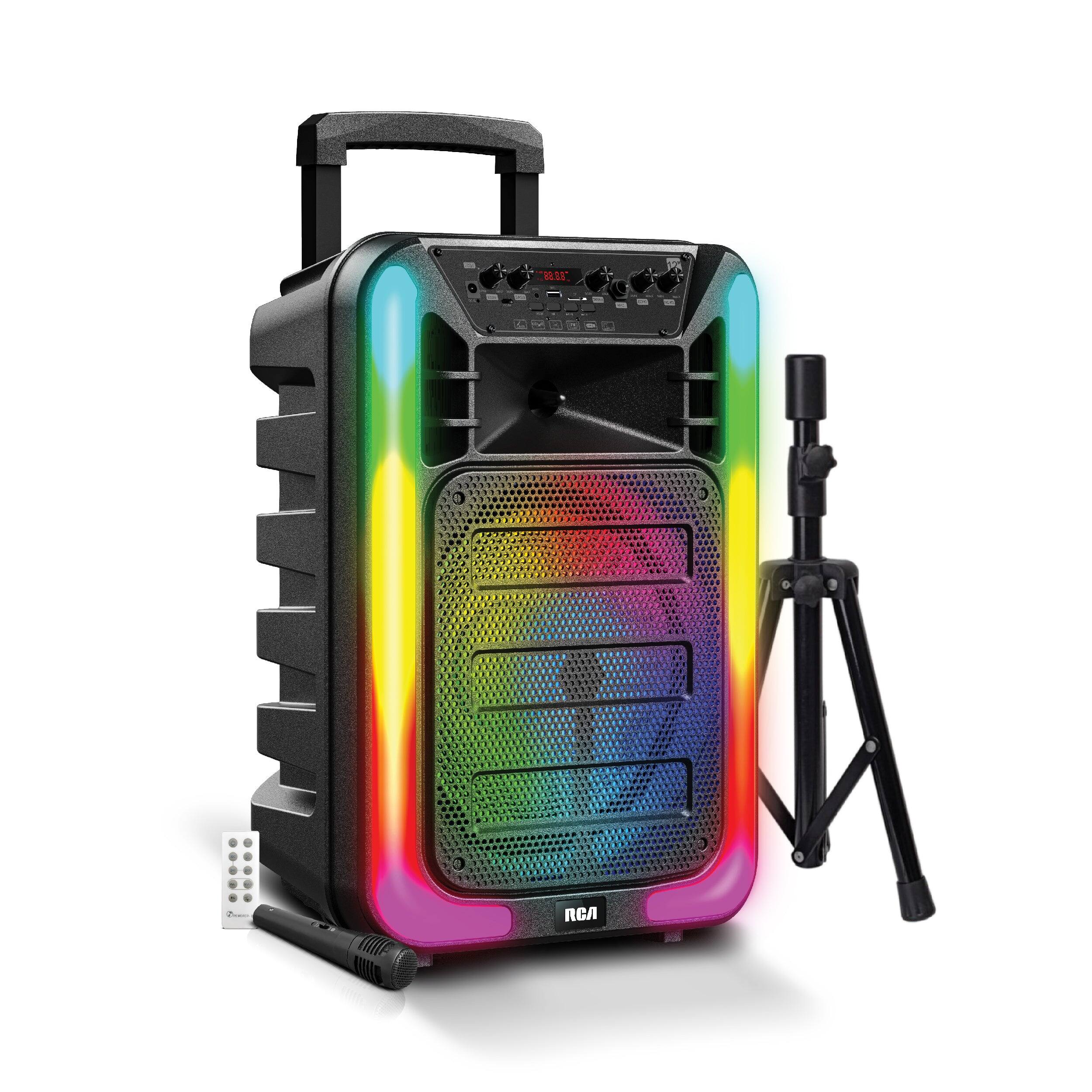 Angle. RCA - Disco 12" Flame Effect Bluetooth Party Speaker with LED Lights - Black.