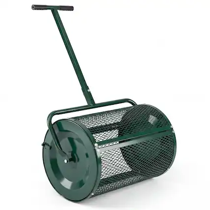 Front. Gymax - Gymax Compost SpreaderPeat Moss Spreader Roller w/Height-adjustable T-shape Handle Green - Green.