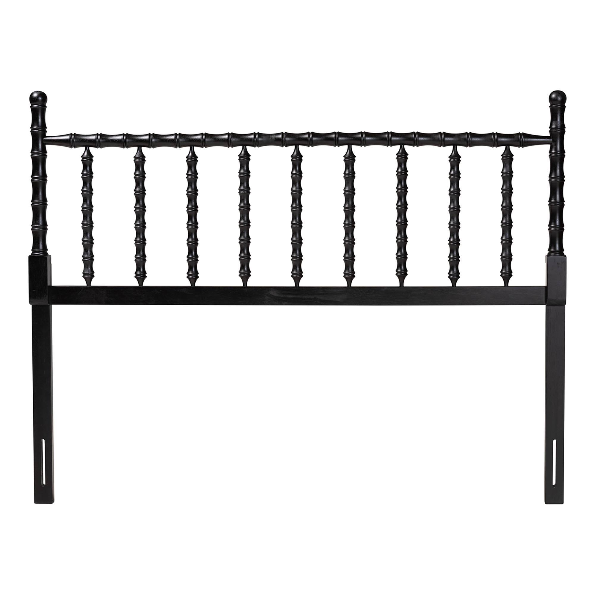 Angle. Baxton Studio - Edaline Bamboo Motif Headboard - Crafted Wood Panel with Decorative Turned Spindle Design for Boho Costal Bedroom, Full - Black.