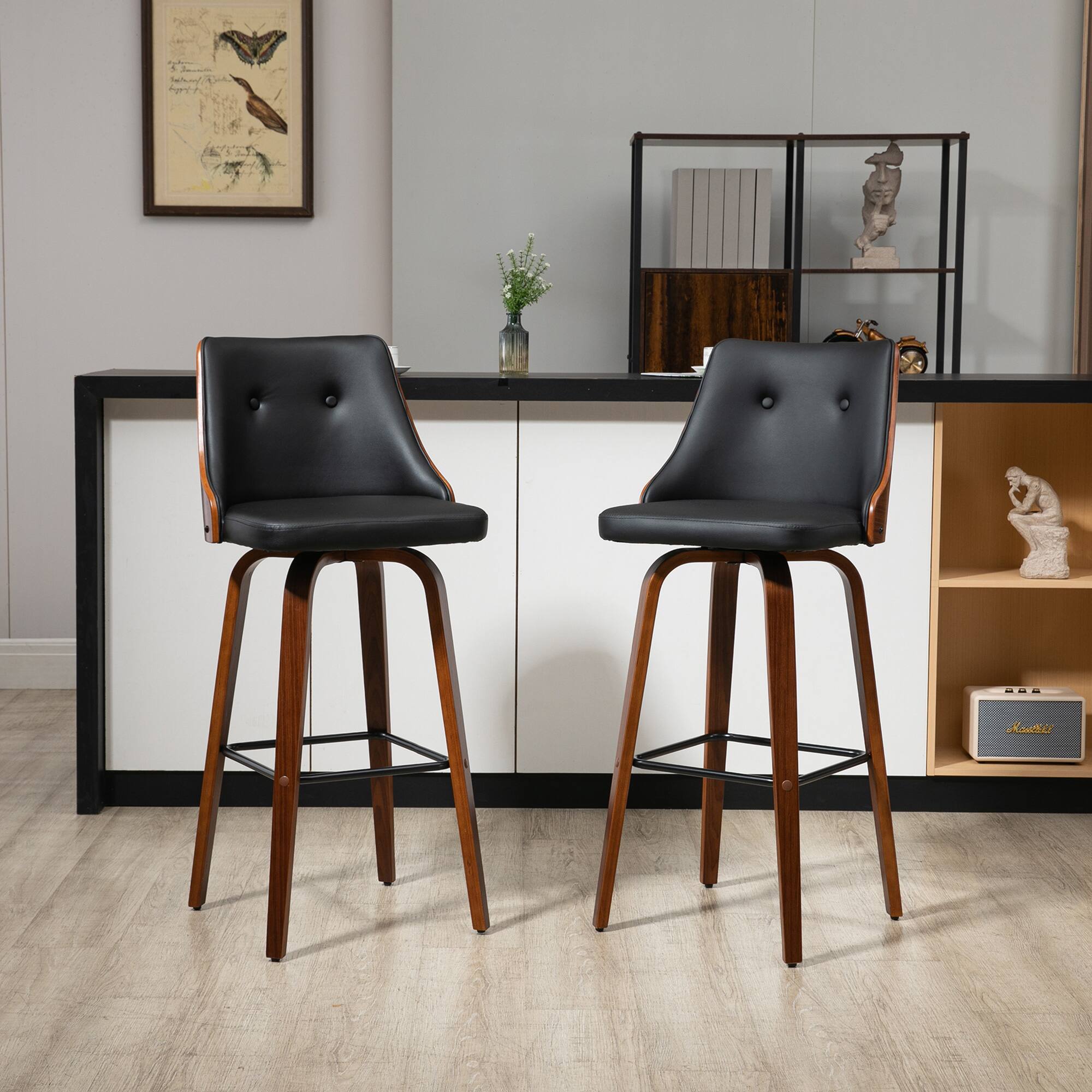 Alt View 1. Homcom - Bar Height Bar Stools Set of 2 - Black.