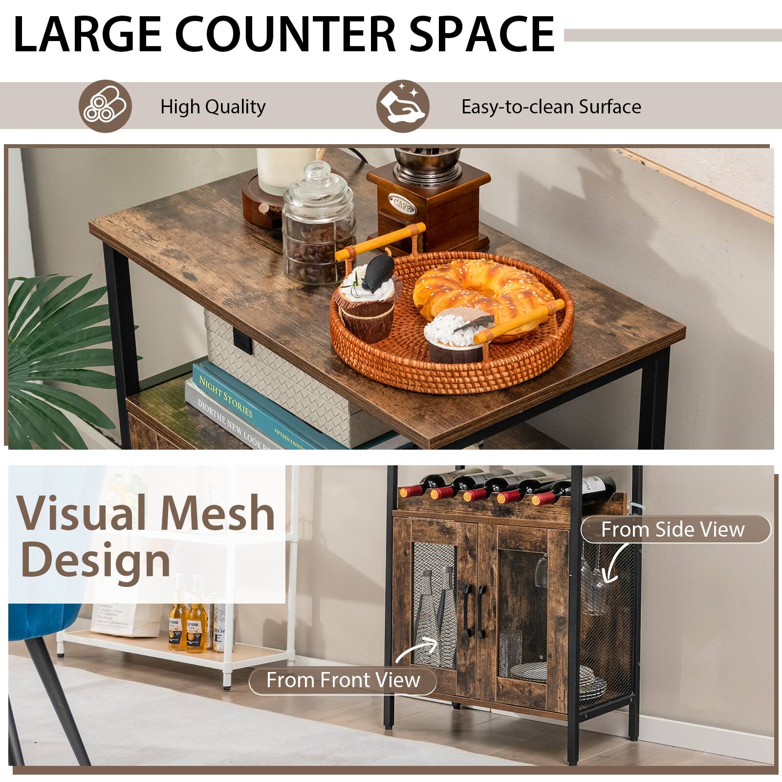 LARGE COUNTER SPACE High Quality Easy-to-clean Surface M NIGHT DORTHE STORIES SEN LOOK / Visual Mesh Design From Side View - tia E From Front View