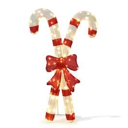 Winado - 33in Christmas Candy Cane and Red Bowknot Pre-lit 2D with LED Lights for Indoor Outdoor Home Holiday Party Decoration - White & Red