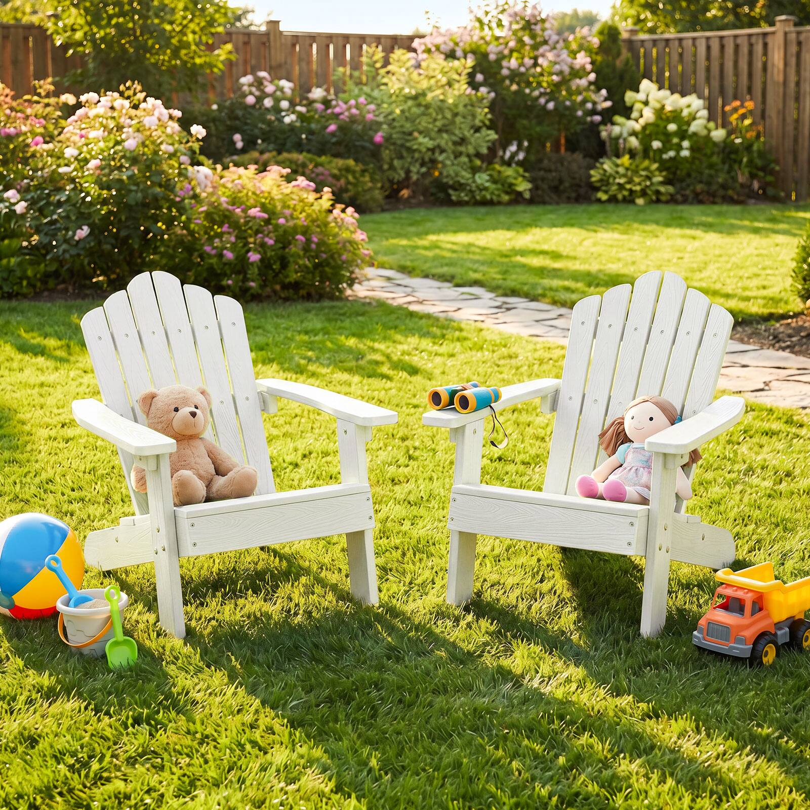 Alt View 1. Gymax - Gymax 4PCS Kids Adirondack Chairs w/Tilted High Backrest Wide Armrests & Angled Seat White - White.