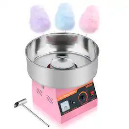 VEVOR - Cotton Candy Machine Commercial, 1000W Electric Candy Floss Maker, Easy Use with 15 inch Stainless Steel Bowl - Pink