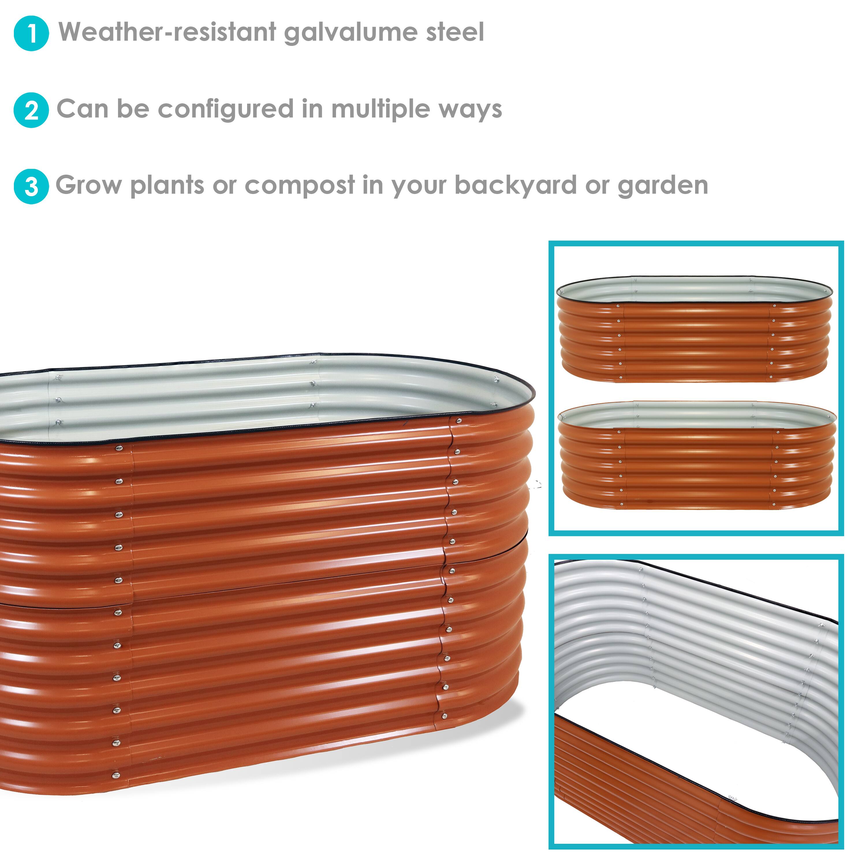 1. Weather-resistant galvalume steel  
2. Can be configured in multiple ways  
3. Grow plants or compost in your backyard or garden