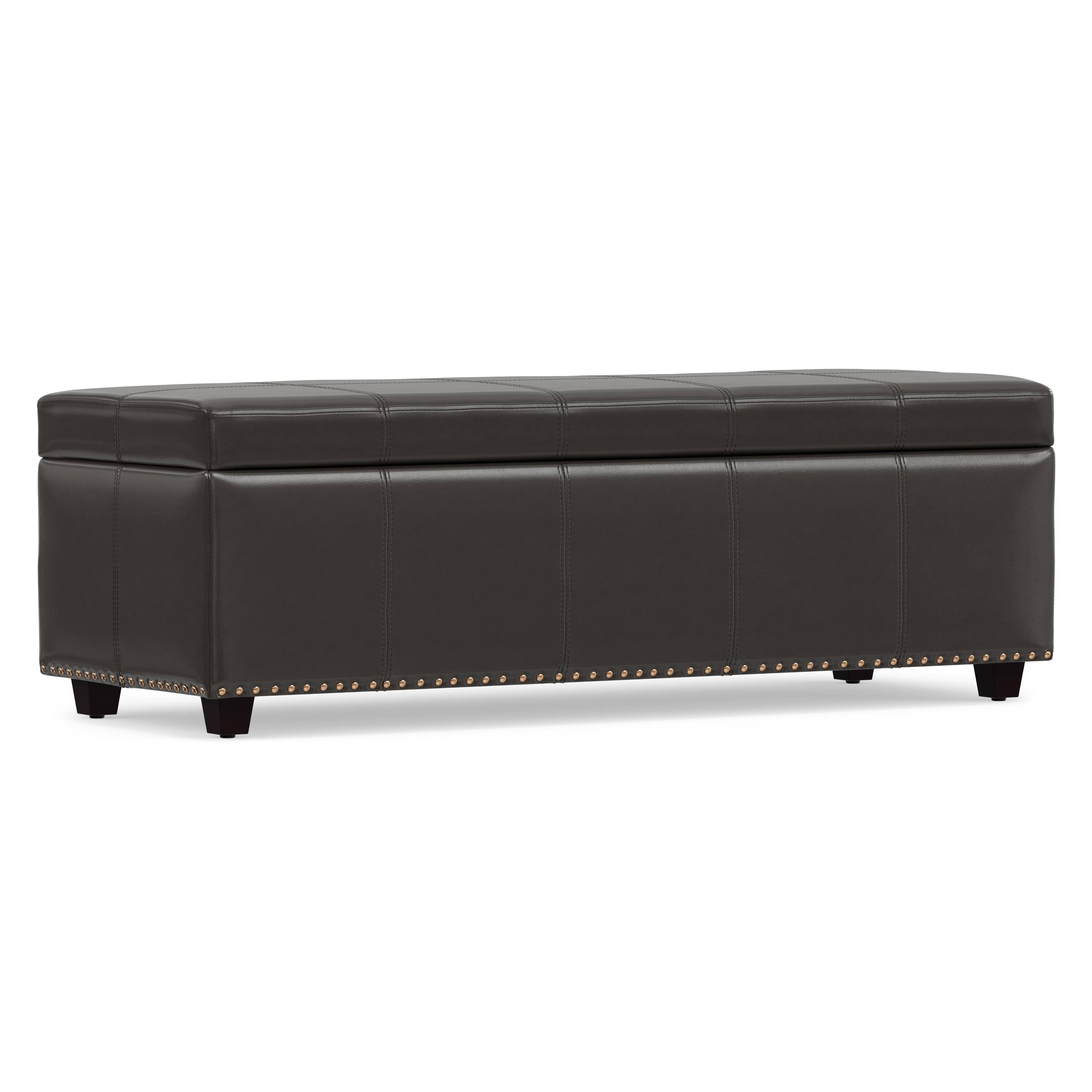 Alt View 4. Simpli Home - Kingsley 48 inch Wide Large Storage Ottoman in Coffee Brown Vegan Leather - Coffee Brown.