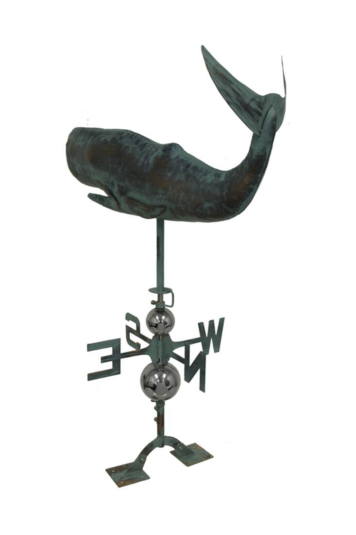 Alt View 2. Zeckos - Verdigris Finish Metal Whale Weather Vane w/Roof Mount - Dark Green.