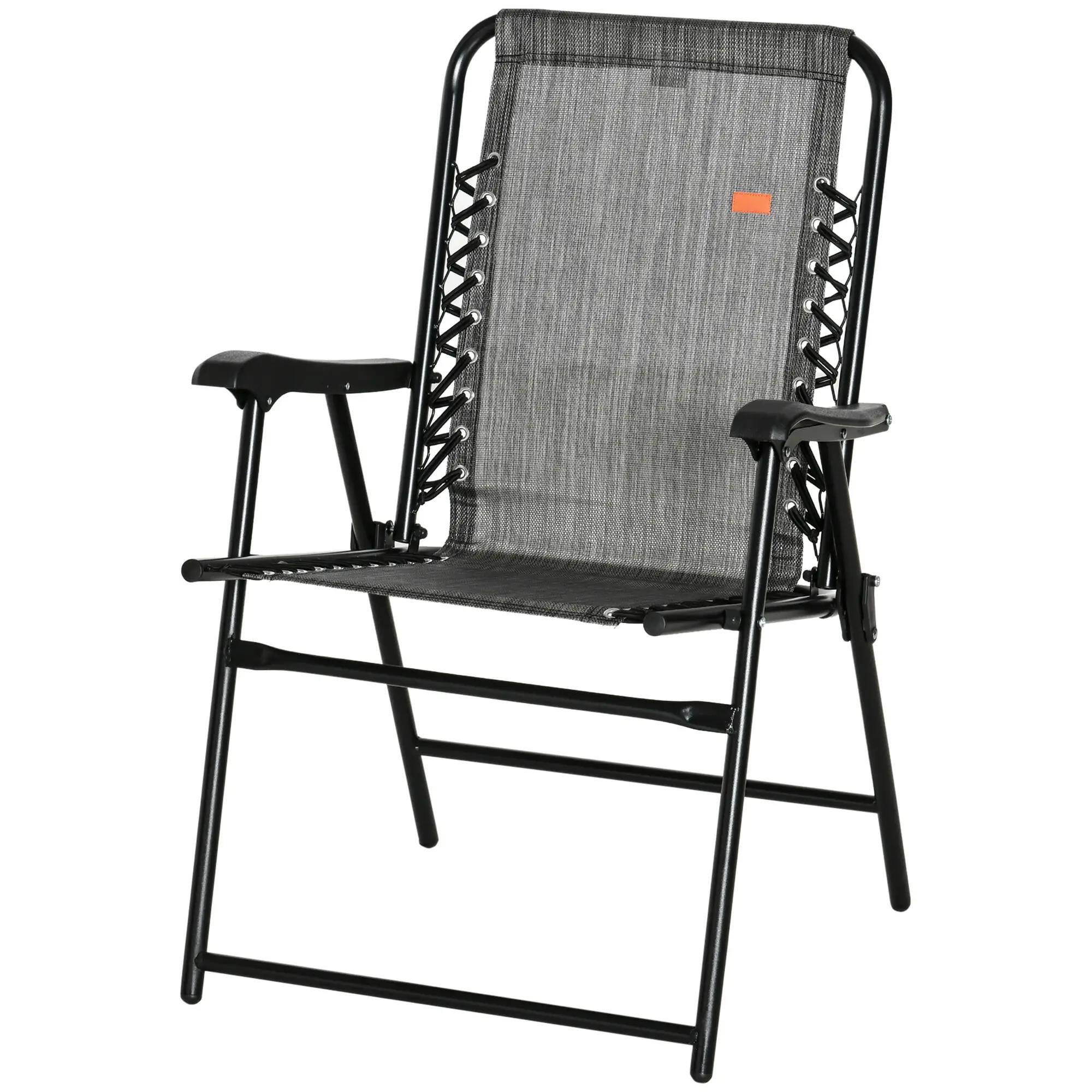 Angle. Resenkos - Resenkos Patio Folding Chair, Outdoor Bungee Sling Chair w/ Armrests, Portable Lawn Chair, Alloy Steel, Gray - Gray.