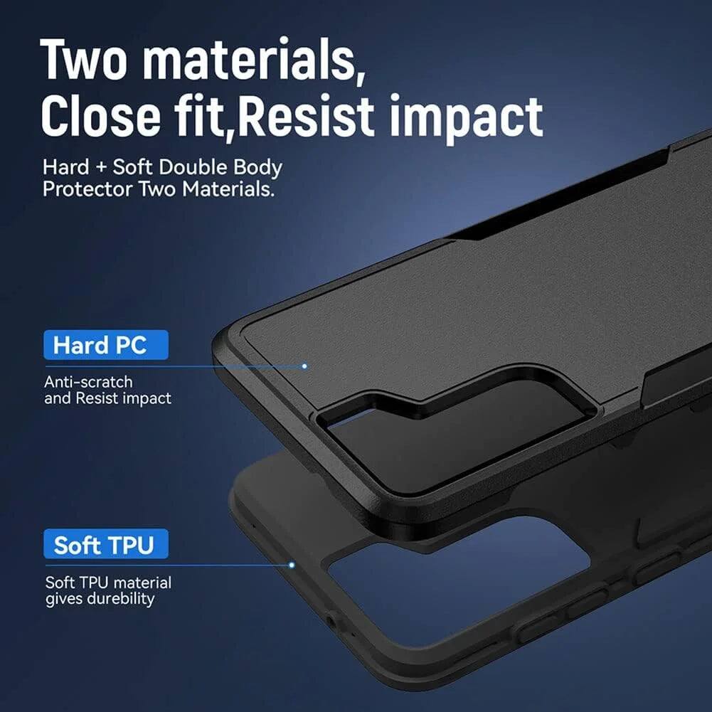 Two materials, Close fit, Resist impact
Hard + Soft Double Body Protector Two Materials.
Hard PC Anti-scratch and Resist impact
Soft TPU Soft TPU material gives durability