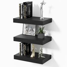 BOMEDA - Floating Wall Shelves, Wooden Wall Shelf for Room or Bathroom Storage, Over Toilet Wall Organizer, 12x7x1.5 in, 3 Pack - Black