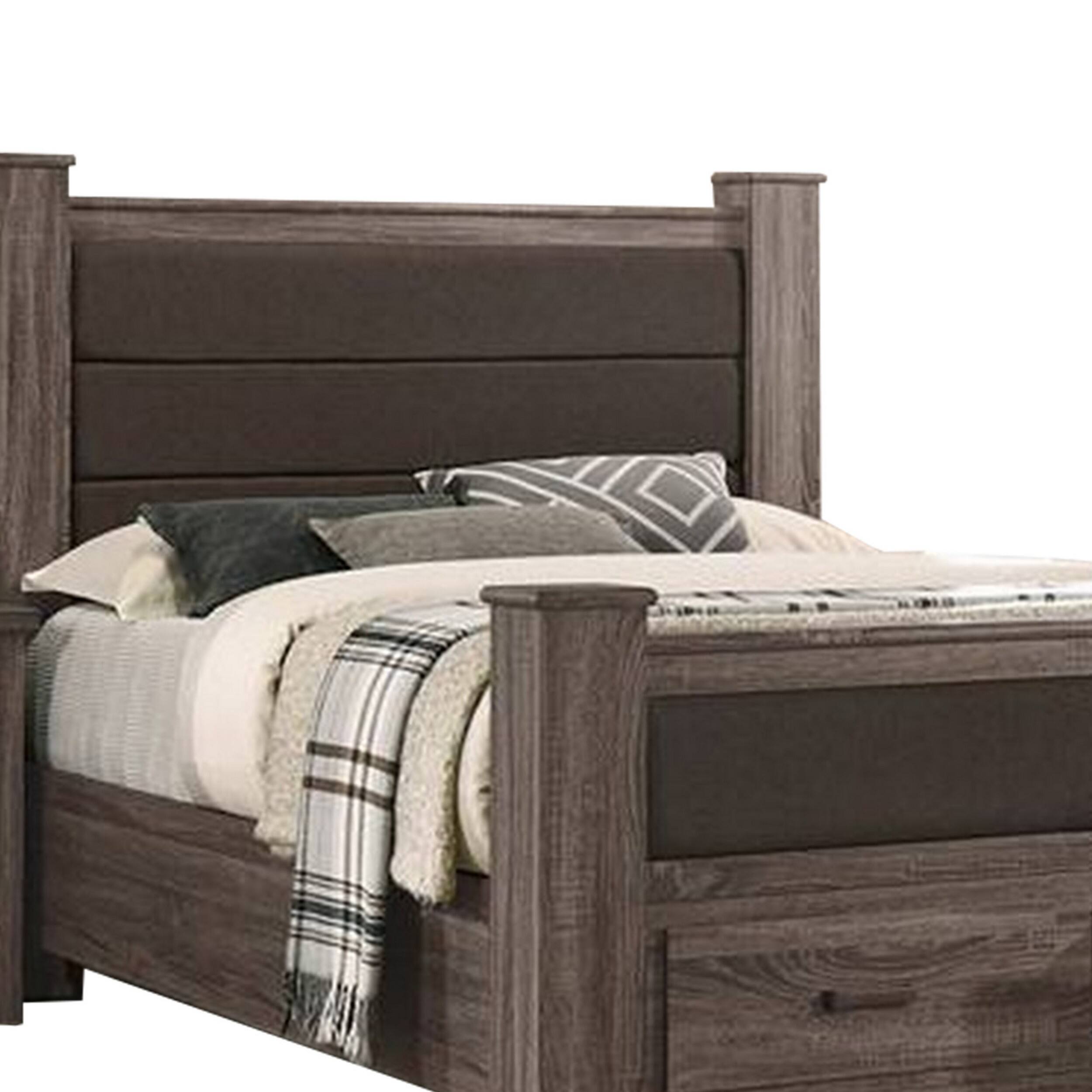 Alt View 2. Manhattan Lane - Fort Classic Queen Sized Bed with 2 Drawers, Upholstered Panel - Oak Gray.