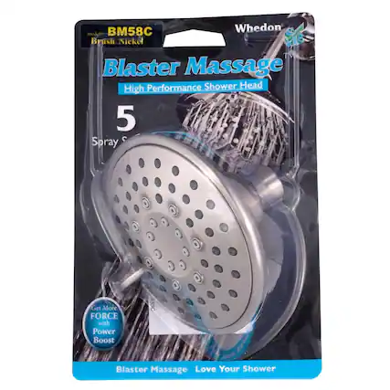 BM58C Whedon model Brush Nickel Blaster Massage High Performance Shower Head 5 Spray 5GPM/9.5LPM Get More FORCE with Power Boost Show 4enk Blaster Massage Love Your Shower