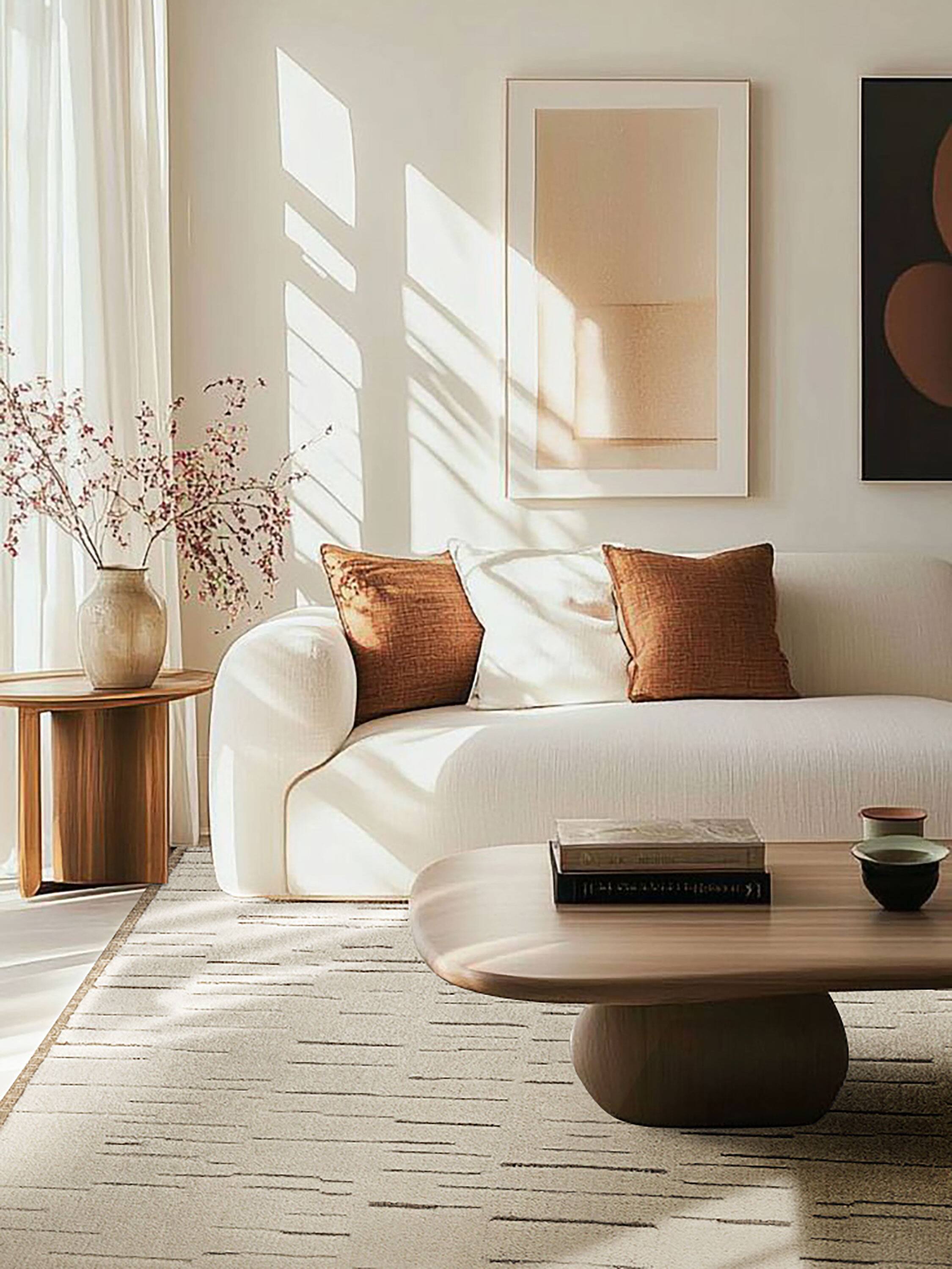 Left. GAURI KOHLI - Narita Rug - Shades of ivory and brown.