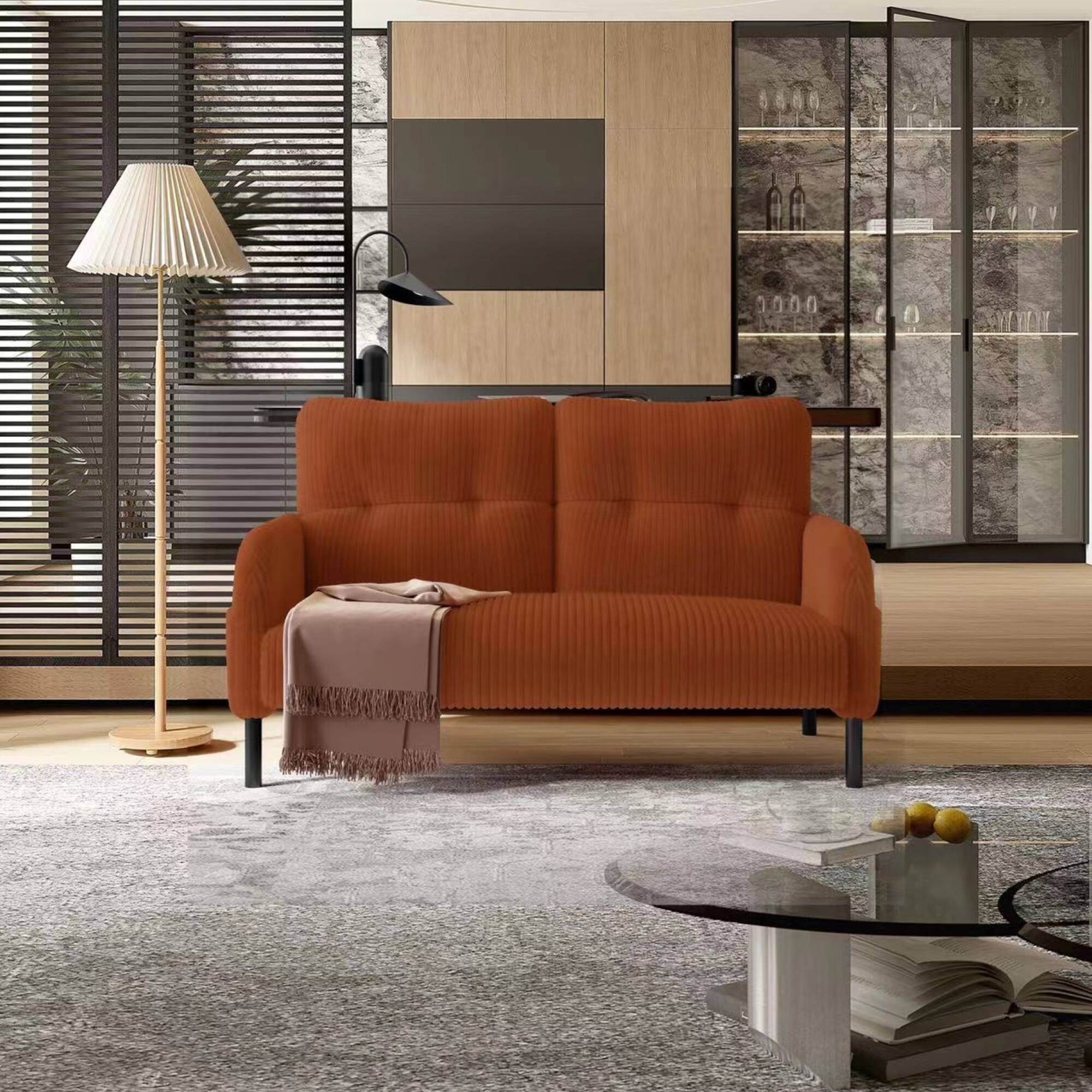 GOODSILO - Elegant Corduroy Double Sofa with High Rebound Springs and Side Pockets for Living Rooms and Bedrooms - Orange