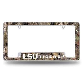 Rico Industries - LSU Tigers Chrome Metal License Plate Frame with Bold Mossy Oak Camouflaged Camo Design - Multi