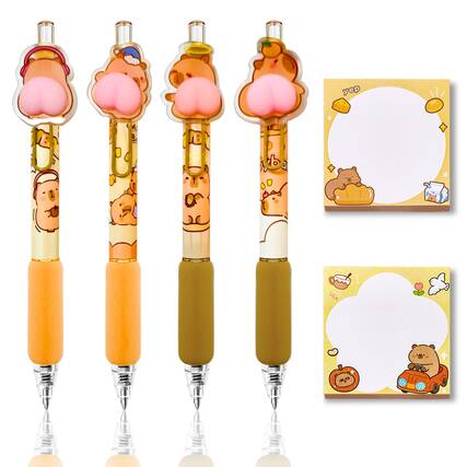 Front. Paradigms Interiors - Cute Capybara Gel Pens Retractable With Sticky Notes Independent Novelty Animal Pen Balck Ink For School Office Suppl....