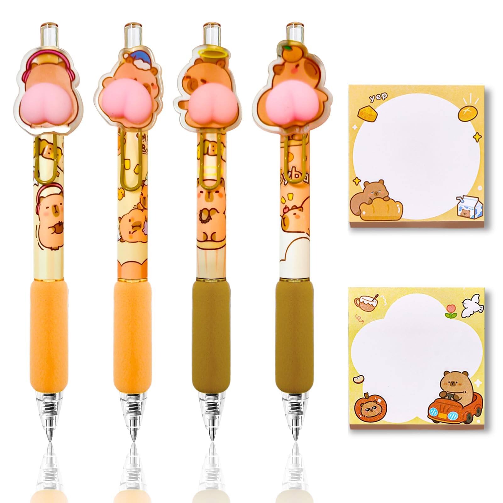 Front. Paradigms Interiors - Cute Capybara Gel Pens Retractable With Sticky Notes Independent Novelty Animal Pen Balck Ink For School Office Suppl....