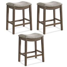 ROME + OAK - Parker Backless Counter Stool, Walnut with Grey Upholstery, Set of 3 - Walnut/Grey