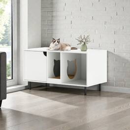BreeBe - Concealed Cat Litter House for 2 Cats with 40-Inch Wide Design - White