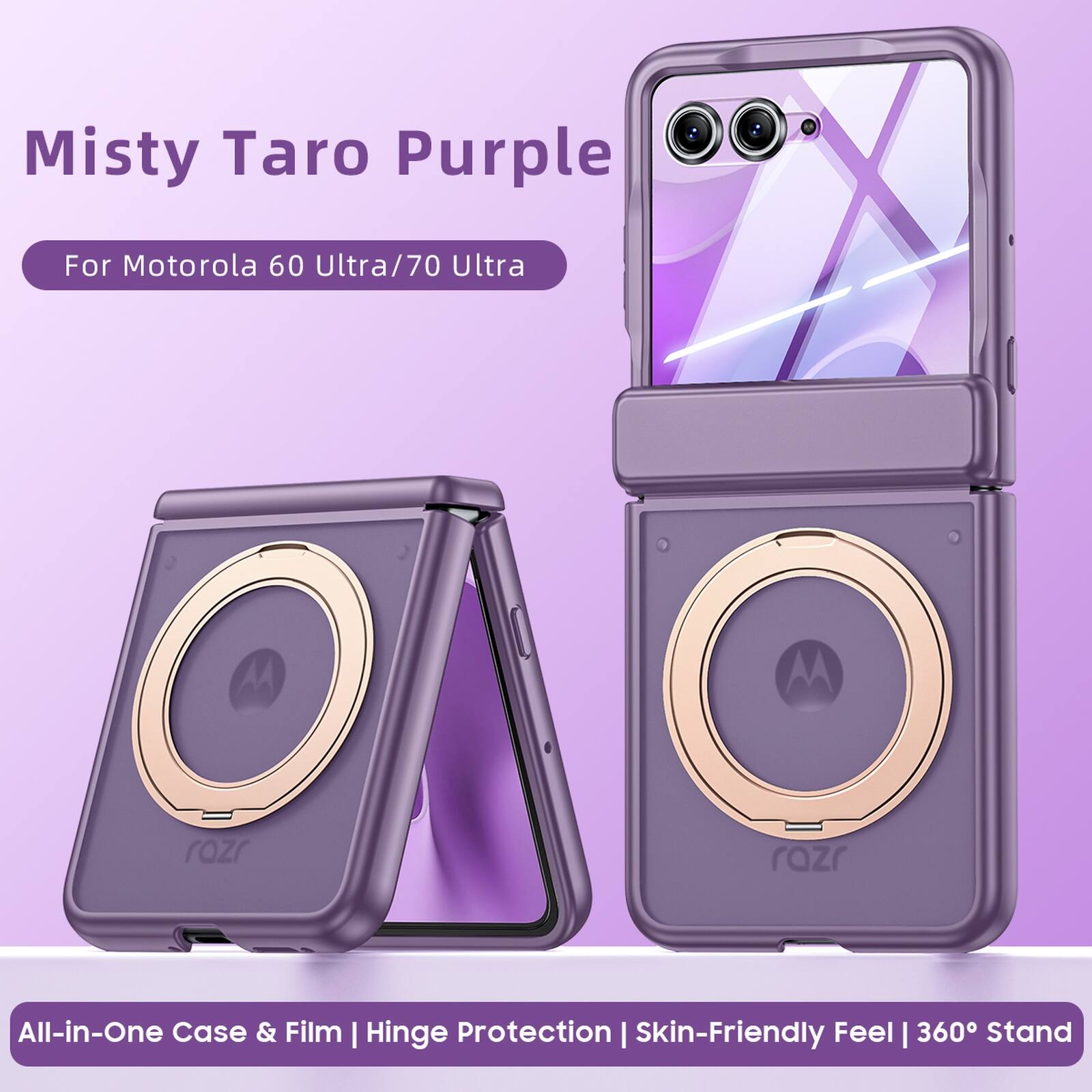 Misty Taro Purple For Motorola 60 Ultra/70 Ultra

All-in-One Case & Film | Hinge Protection | Skin-Friendly Feel | 360° Stand