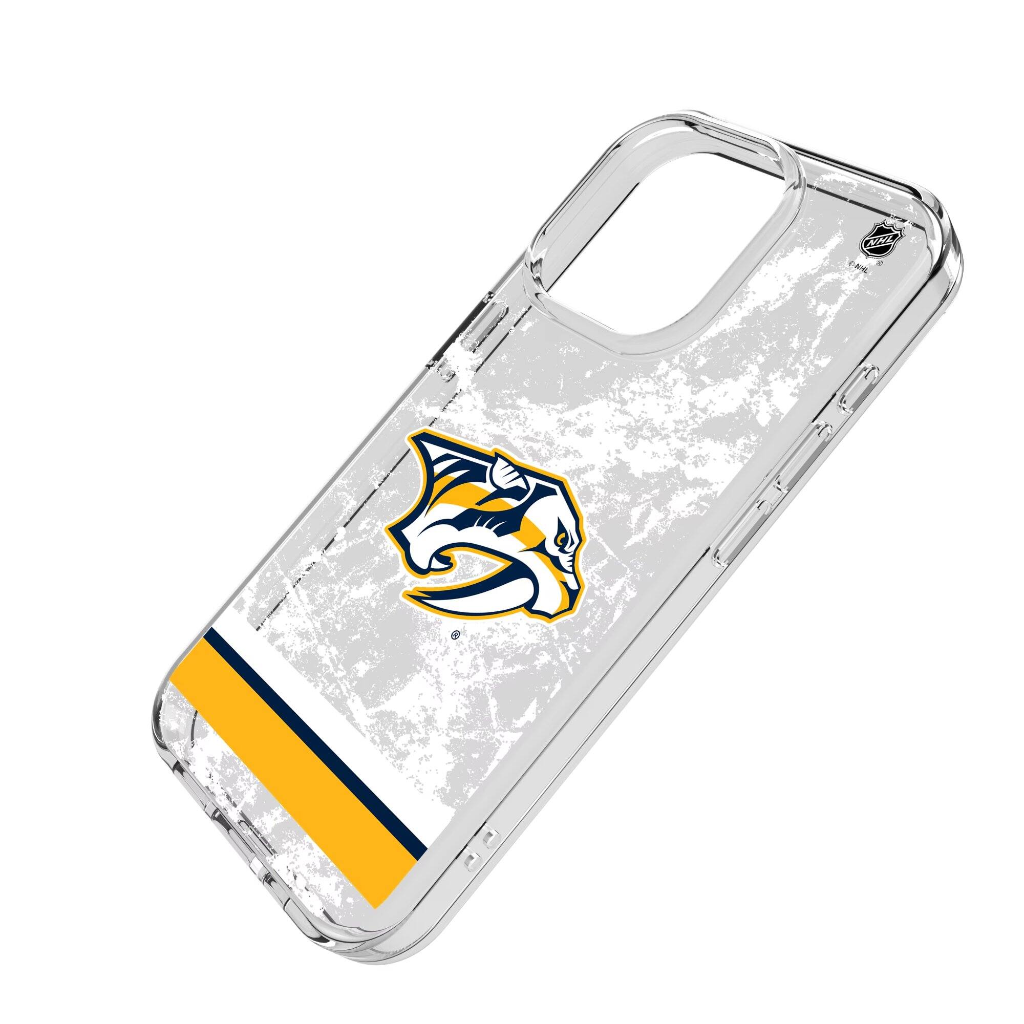 Alt View 1. Keyscaper - Nashville Predators iPhone Stripe Clear Ice Case - 14 Pro Max - Multicolor.