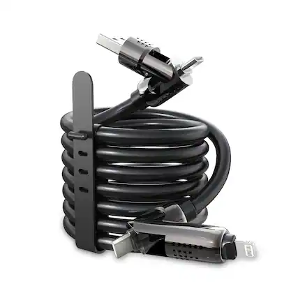 Front. Mybat Pro - MyBat Pro 4-in-1 Silicone Charging Cable w/ RGB Lights - 4FT - Black - Black.