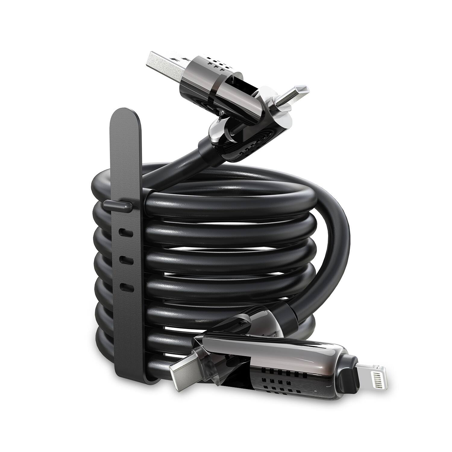 Front. Mybat Pro - MyBat Pro 4-in-1 Silicone Charging Cable w/ RGB Lights - 4FT - Black - Black.