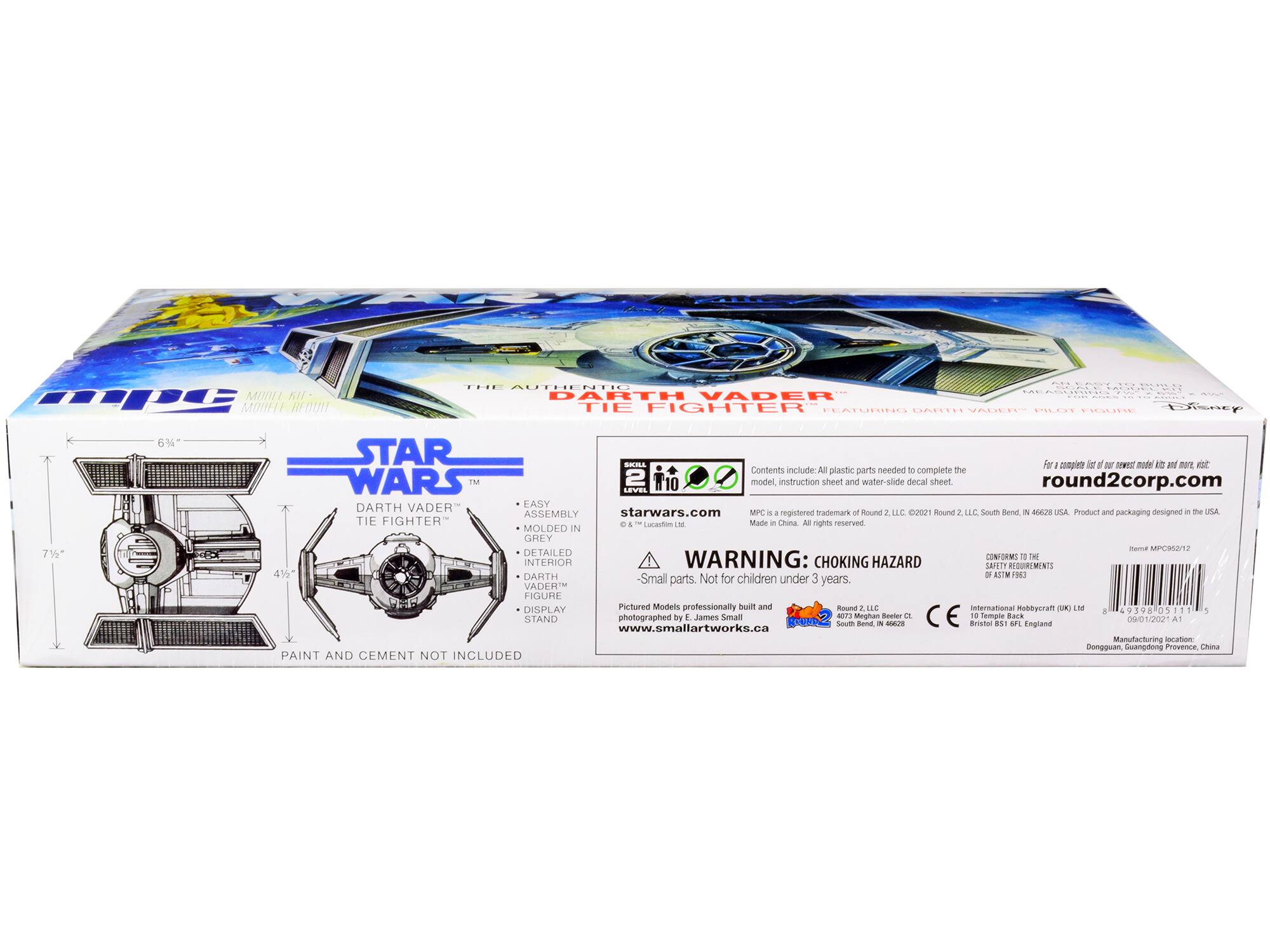 MIE KI MOFE REDUTE .... AUTHENTIC DARTH VADER TIE FIGHTER TEALUINIO LTI VADER PIEU FOATE Disney 7 1/2 63* STAR SAERLA fo api i o I rweS moth and BIT et Contents include N plastic parts needed to complete the WARS PM .O.E. model, instruction sheet and water-slide decal sheet round2corp.com DARTH VADER EASY ASSEMBLY starwars.com MPC . . registered trademark a Round 1 LC 2021 Round 1 LEC South Bend A W USA Product and packaging designed a ~ USA TIE FIGHTER D - Laraton  Mude a China 1 rights reserved MOLDED IN GREY nema Mniiana DETAILED CONFORMS 1 WARNING: %e INTERIOR CHOKING HAZARD TIAR ROoUMNsi 4% DARTH D AUW FREC Small parts. Not for children under 3 years. VADER FIGURE DISPLAY Pictured Modells professionally Suilt and Rou A LE international bbyr  Ne 8 939803711 1 photographed by . James Small 7 M