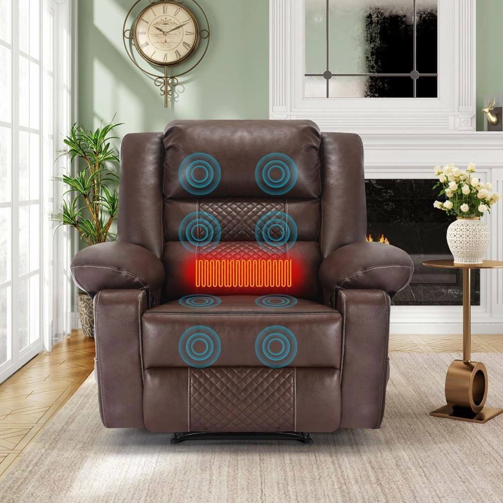 Alt View 1. Kadyn - Breathable Leather Massage Recliner Chair, 8-Point Vibration & Heat, 160° Recline, 330lb Capacity, Brown - Brown.