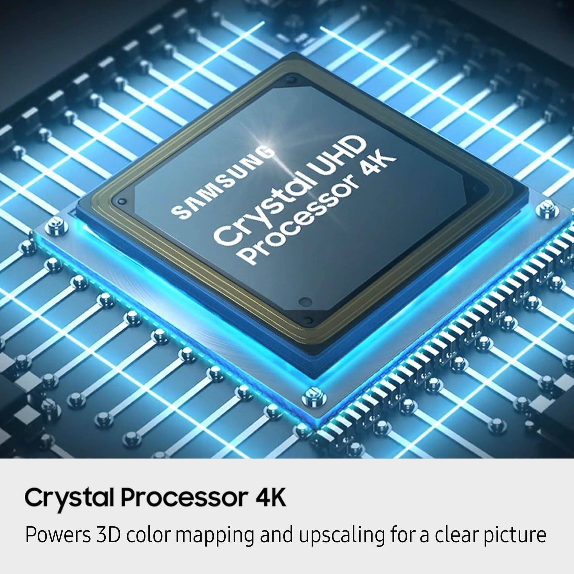 SAMSUNG UHD 4K Processor Crystal Processor 4K Powers 3D color mapping and upscaling for a clear picture

Crystal Processor 4K
Powers 3D color mapping and upscaling for a clear picture