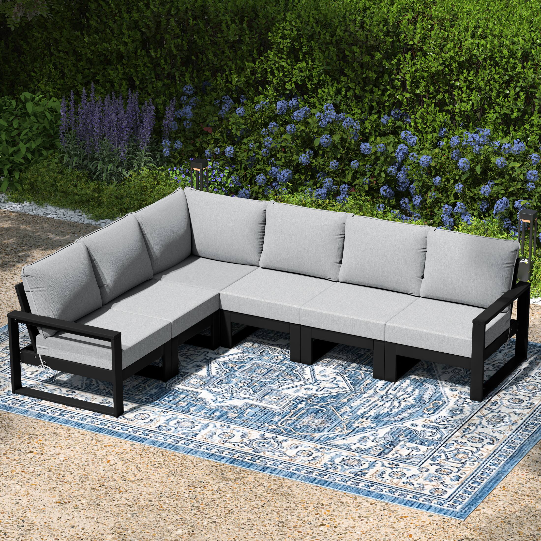 Angle. WestinTrends - WestinTrends Montara 6-Piece Outdoor L-Shaped Patio Corner Sectional Sofa Conversation Set - Light Gray.