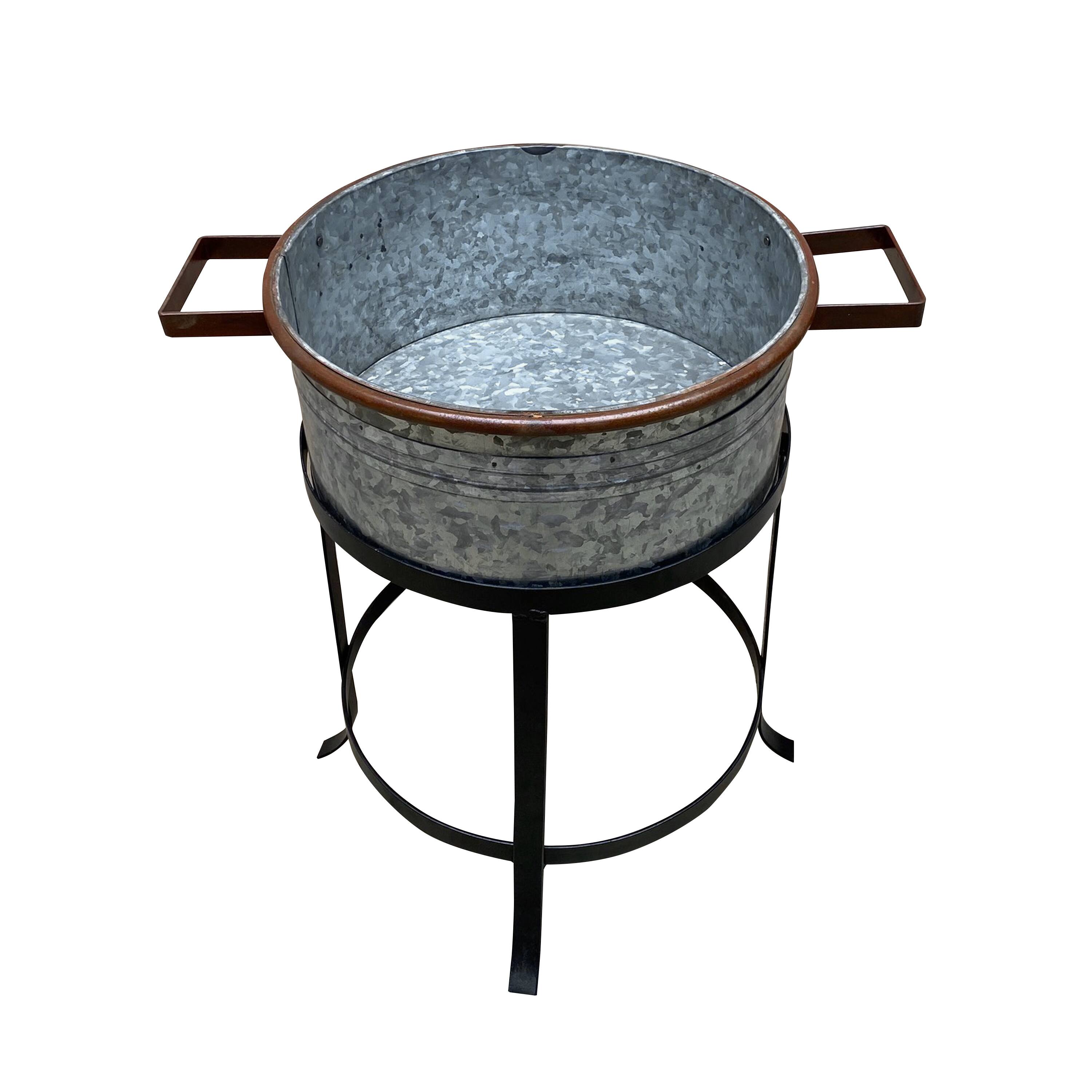 Alt View 1. Manhattan Lane - 21, 18, and 16 Inch 3 Piece Round Tub Metal Planter Set with Stand in Galvanized Gray and Black Iron - Gray and Black.